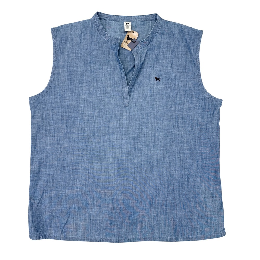 The Black Dog Chambray Sleeveless Shirt Womens Size XL Blue Indigo Casual NEW
